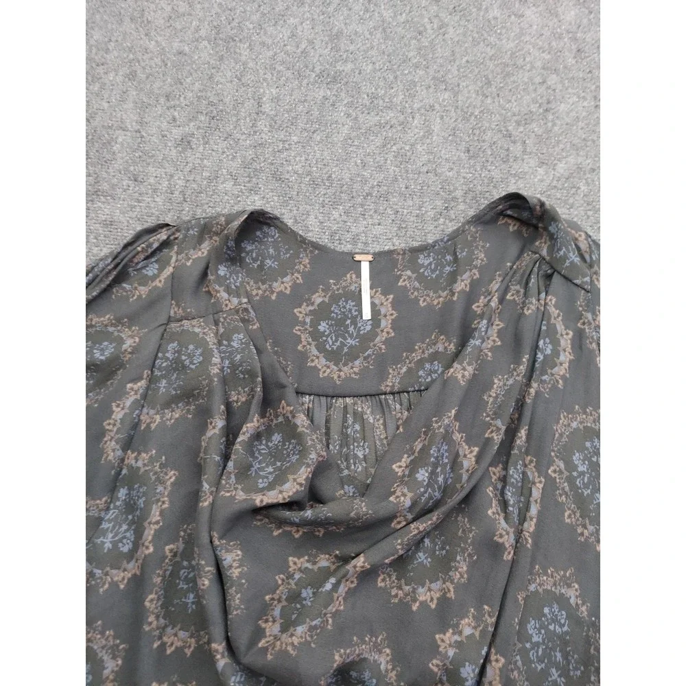 Free People Top Women Medium Gray Cowling Around Medallion Print‎ Blouse Flowy